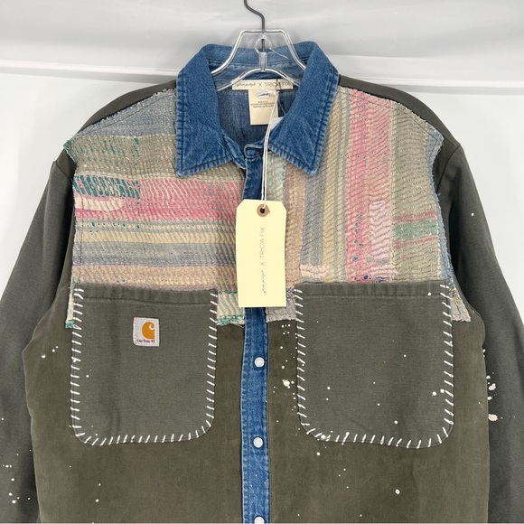 Tricia Fix x Carhartt  Grey Denim Canvas Embroidered Upcycled Jacket XS/S NWT - Picture 4 of 9
